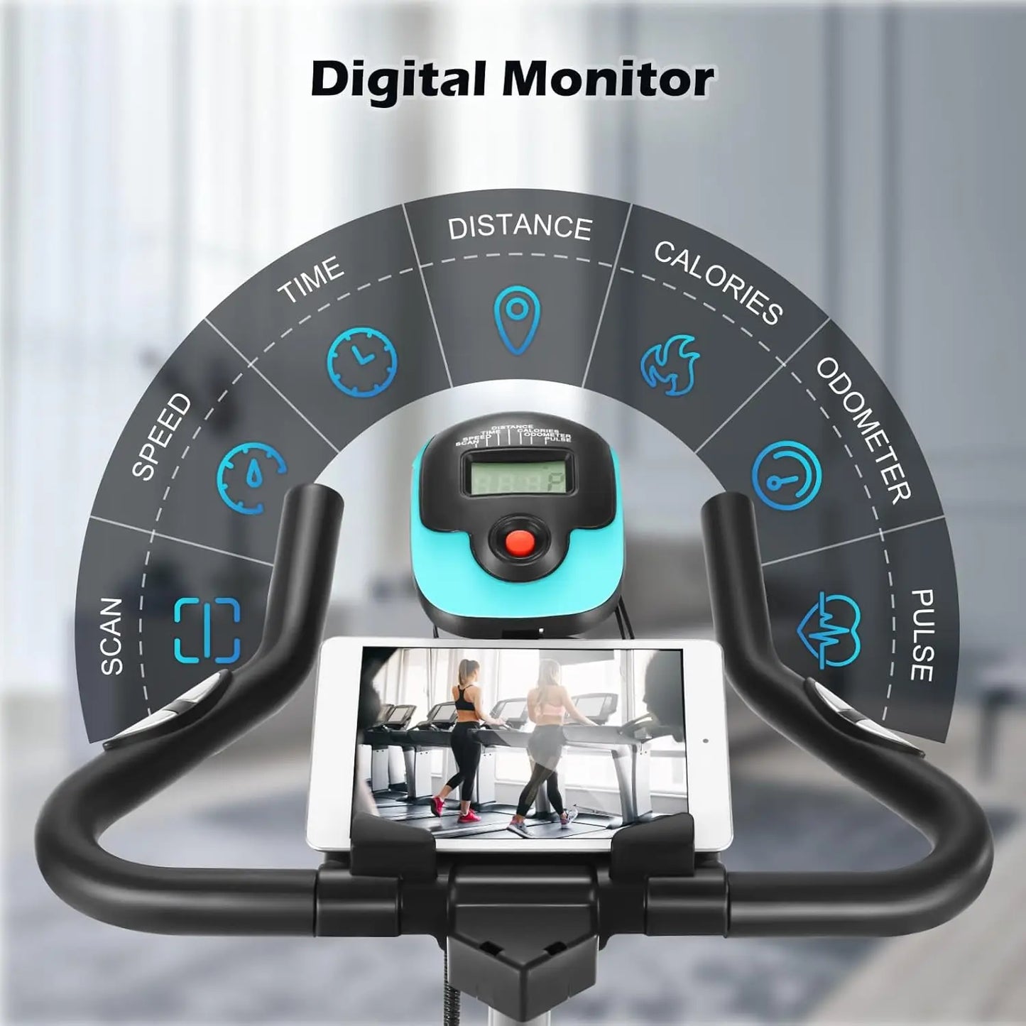 Indoor Exercise Bike Stationary with Comfortable Seat Cushion Tablet Holder and LCD Monitor for Home Workout