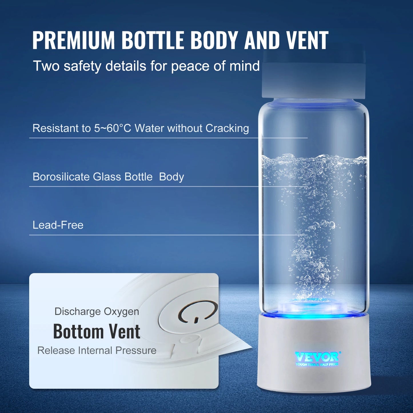 VEVOR Hydrogen Water Bottle Generator 380 Milliliters Portable Hydrogen Water Maker Ionizer Machine