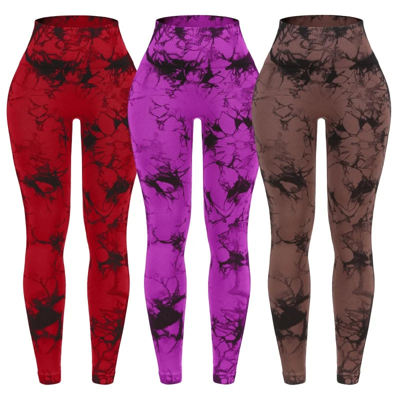 3 Piece Workout Leggings Set for Women High Waisted Tie Dye Gym Scrunch Butt Lifting Seamless Yoga Leggings Athletic Pants