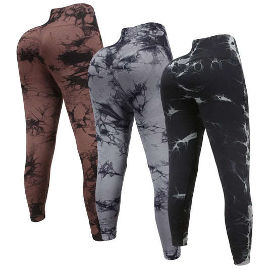3 Piece Workout Leggings Set for Women High Waisted Tie Dye Gym Scrunch Butt Lifting Seamless Yoga Leggings Athletic Pants