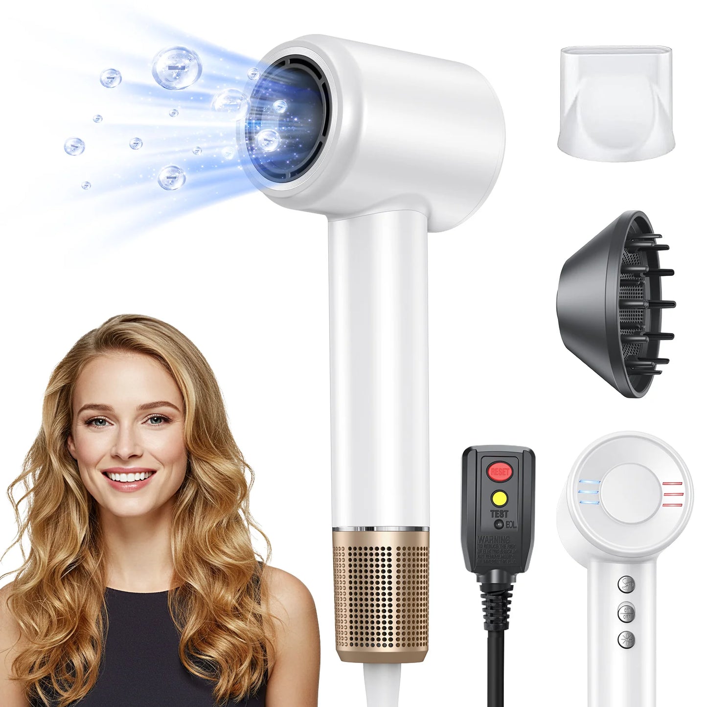 Hair Dryer 500 Million Negative Ionic Care Blow Dryer Fast Drying Professional 120000 RPM High Speed Hairdryer with Diffuser