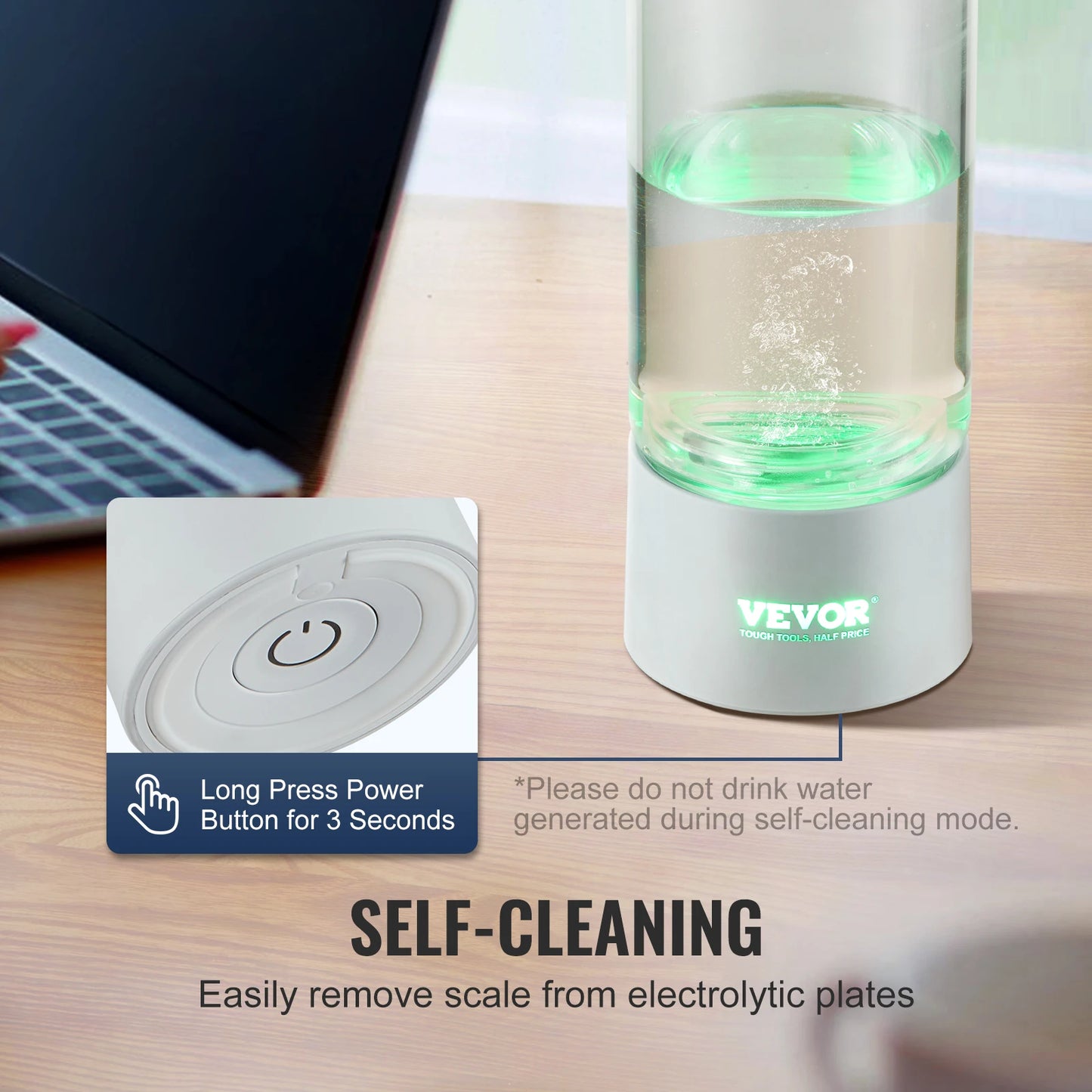 VEVOR Hydrogen Water Bottle Generator 380 Milliliters Portable Hydrogen Water Maker Ionizer Machine