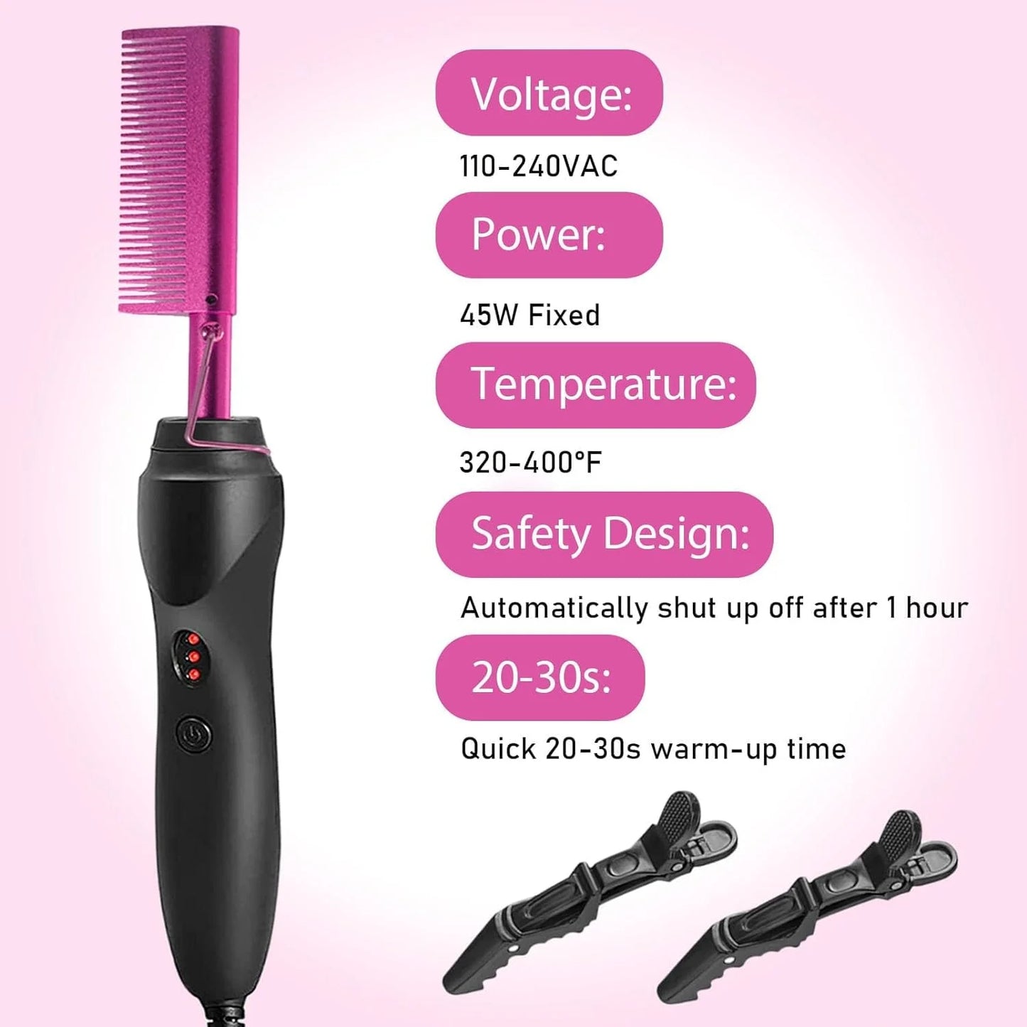 Electric Hot Heating Comb Curling Iron Pressing Comb Hair Straightening Brush and Wax Stick Styling Tool Set