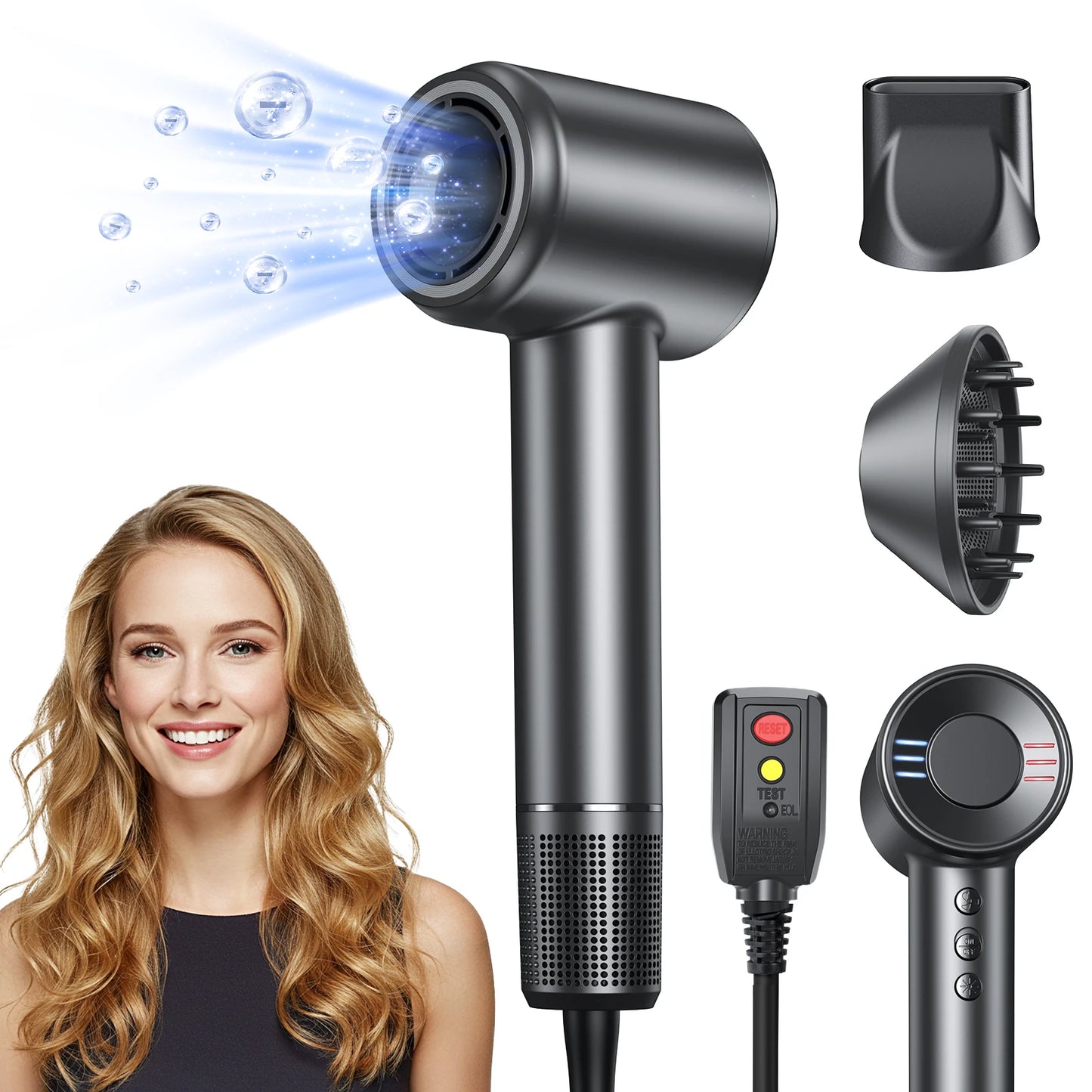 Hair Dryer 500 Million Negative Ionic Care Blow Dryer Fast Drying Professional 120000 RPM High Speed Hairdryer with Diffuser