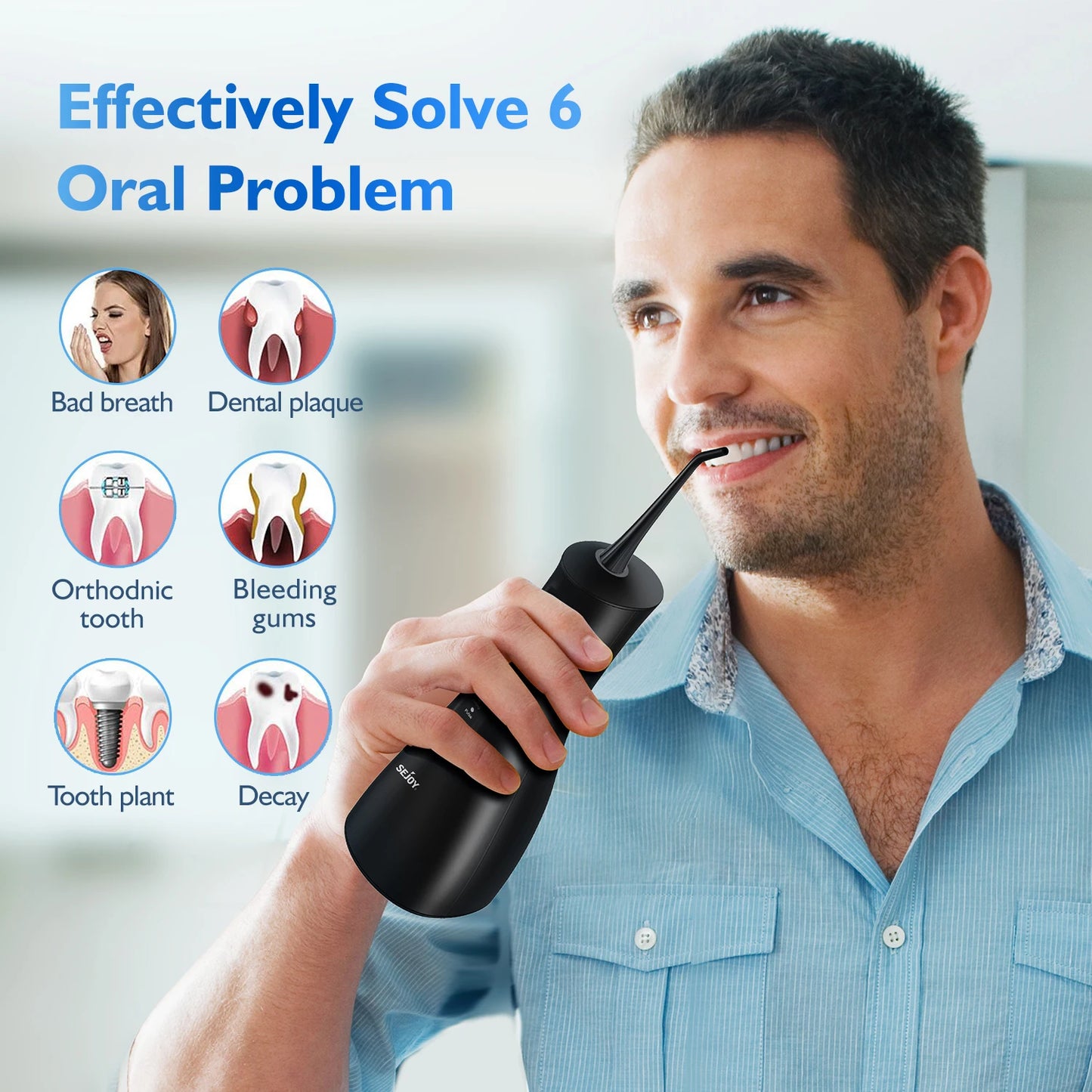 Sejoy Portable Water Flosser for Teeth Rechargeable Oral Irrigator with 5 Modes 300ML Waterproof Dental Cleaner