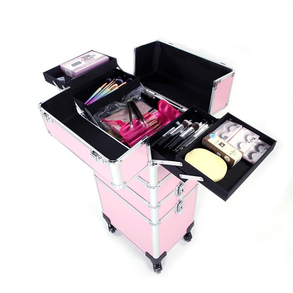 4 In 1 Aluminum Cosmetic Makeup Case Tattoo Box Pink