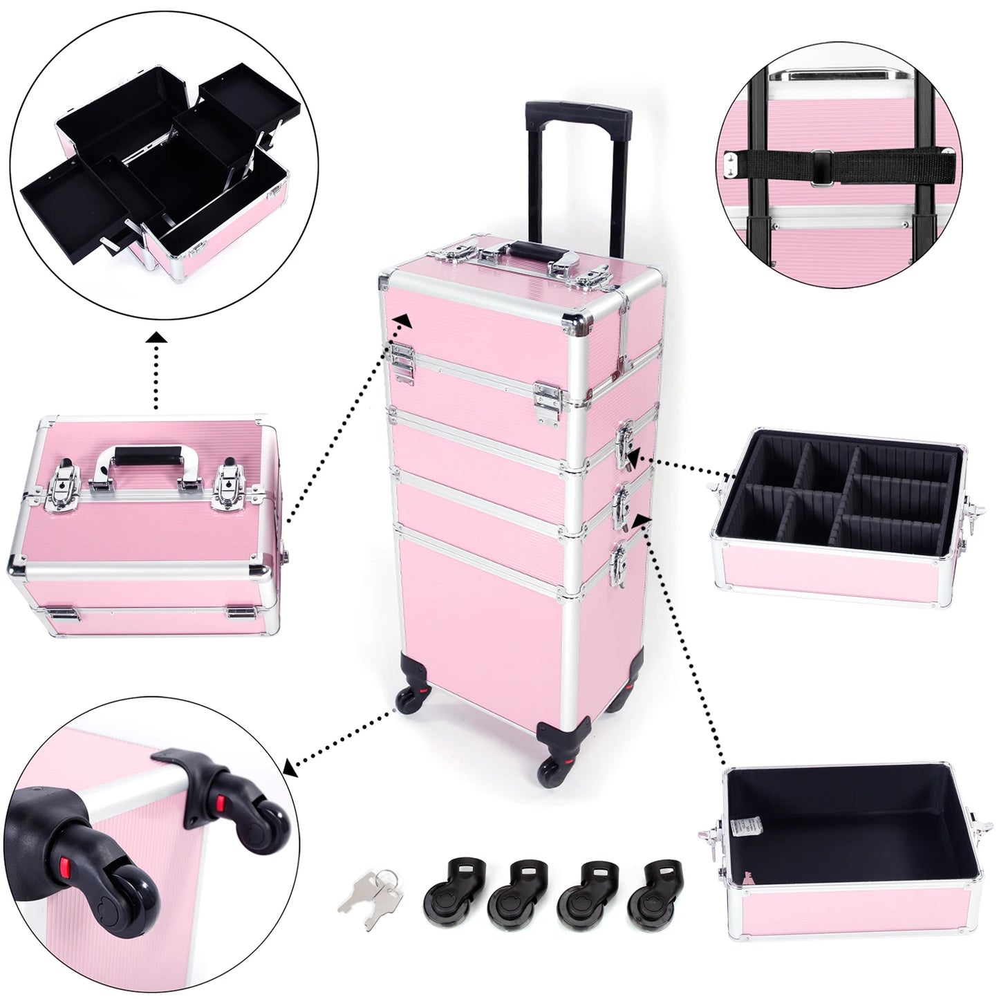 4 In 1 Aluminum Cosmetic Makeup Case Tattoo Box Pink