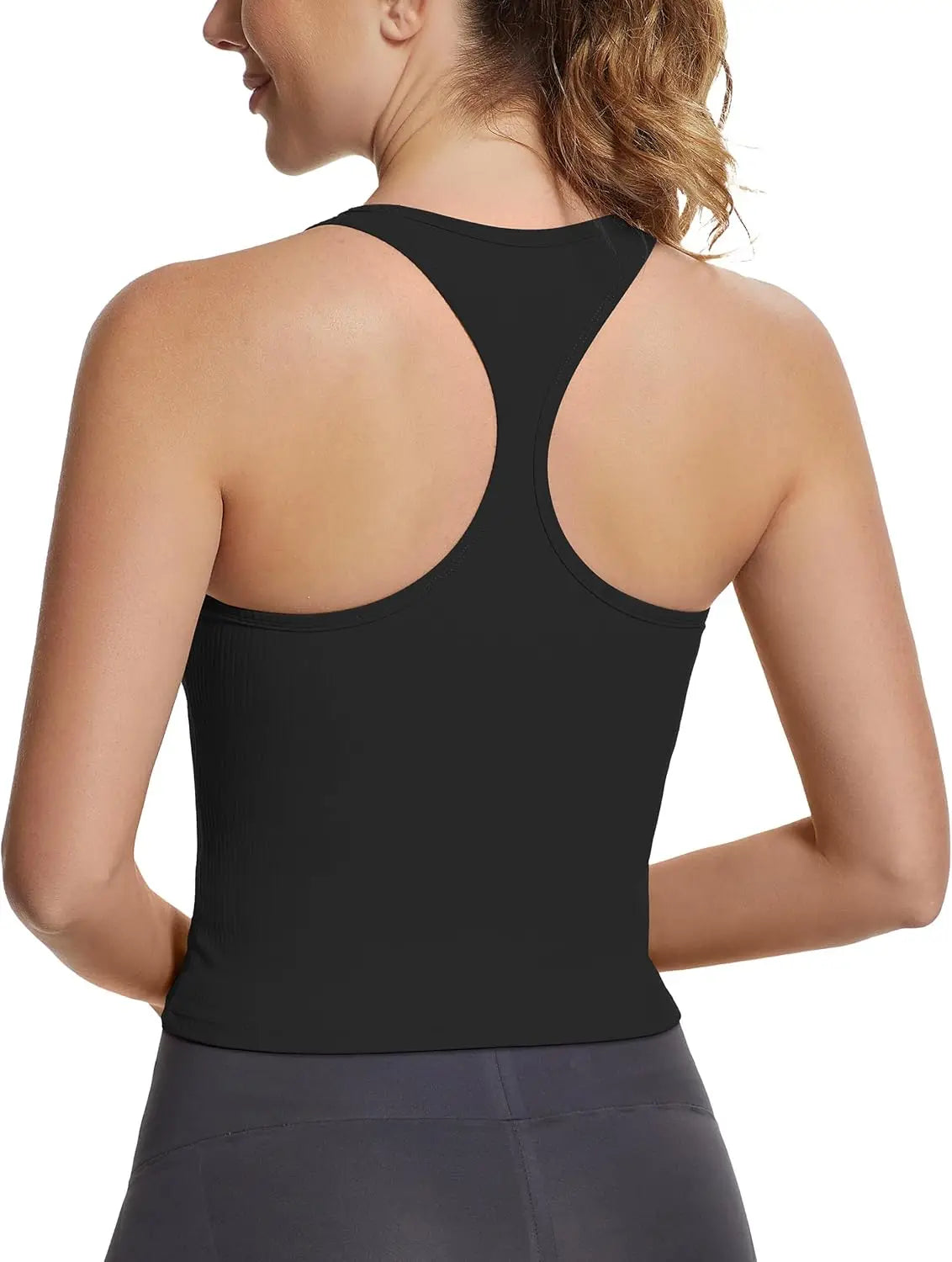 Ribbed Workout Tank Top for Women with Built in Bra Sleeveless Athletic Vest Racerback Casual Yoga Gym Wear