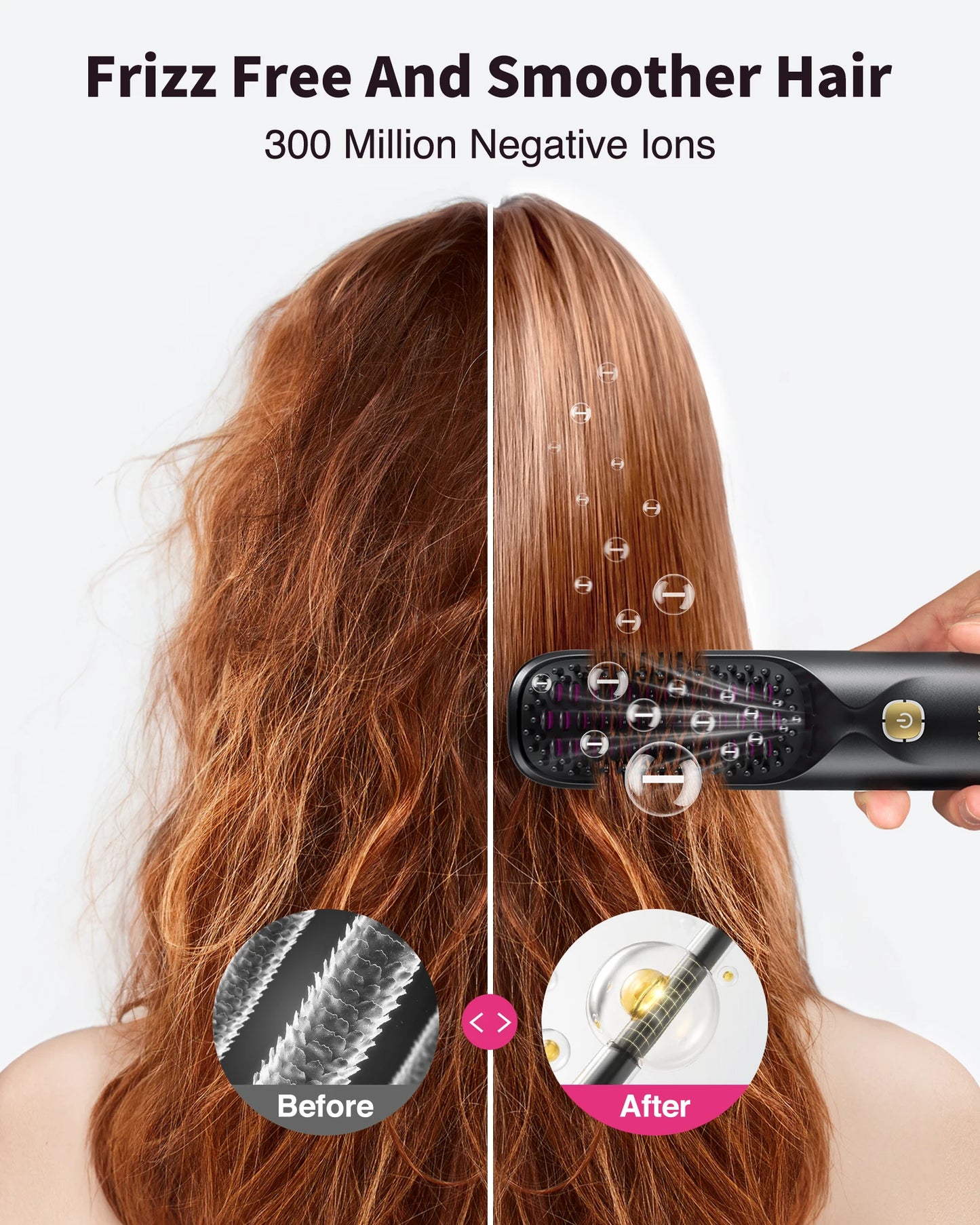 Cordless Hair Straightener Brush 450 Degrees Fahrenheit Adjustable Temperature 30 Seconds Fast Heating 10000mAh Wireless Straightening Comb for Adults and Kids