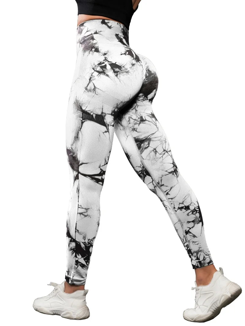 3 Piece Workout Leggings Set for Women High Waisted Tie Dye Gym Scrunch Butt Lifting Seamless Yoga Leggings Athletic Pants