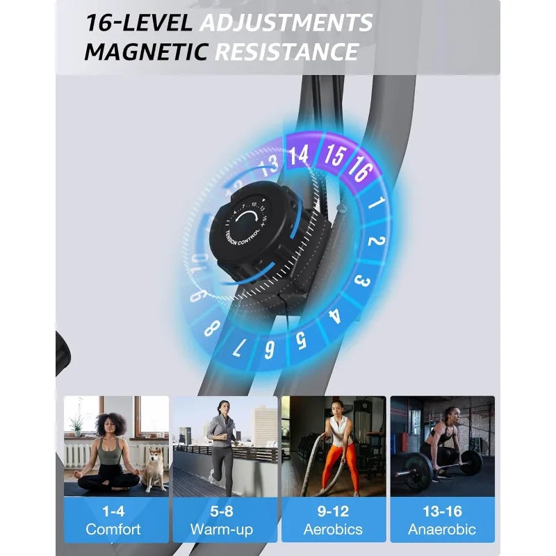 Kurono Stationary Exercise Bike 4 In 1 Foldable Indoor Cycling Bike for Seniors 330LB Capacity 16 Level Magnetic Resistance