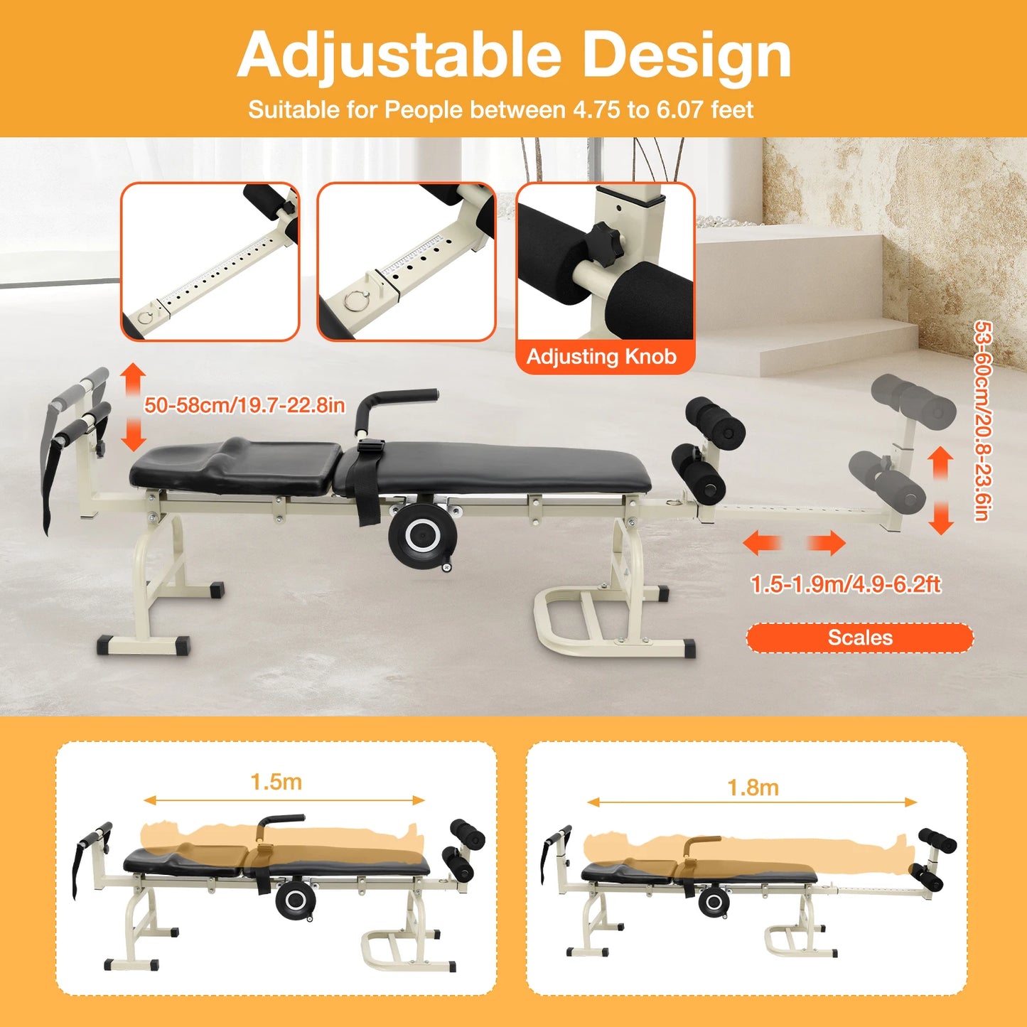 Multi Functional Portable Body Stretcher for Cervical and Lumbar Traction Bed Suitable for Heights of 1.45 to 1.85 Meters