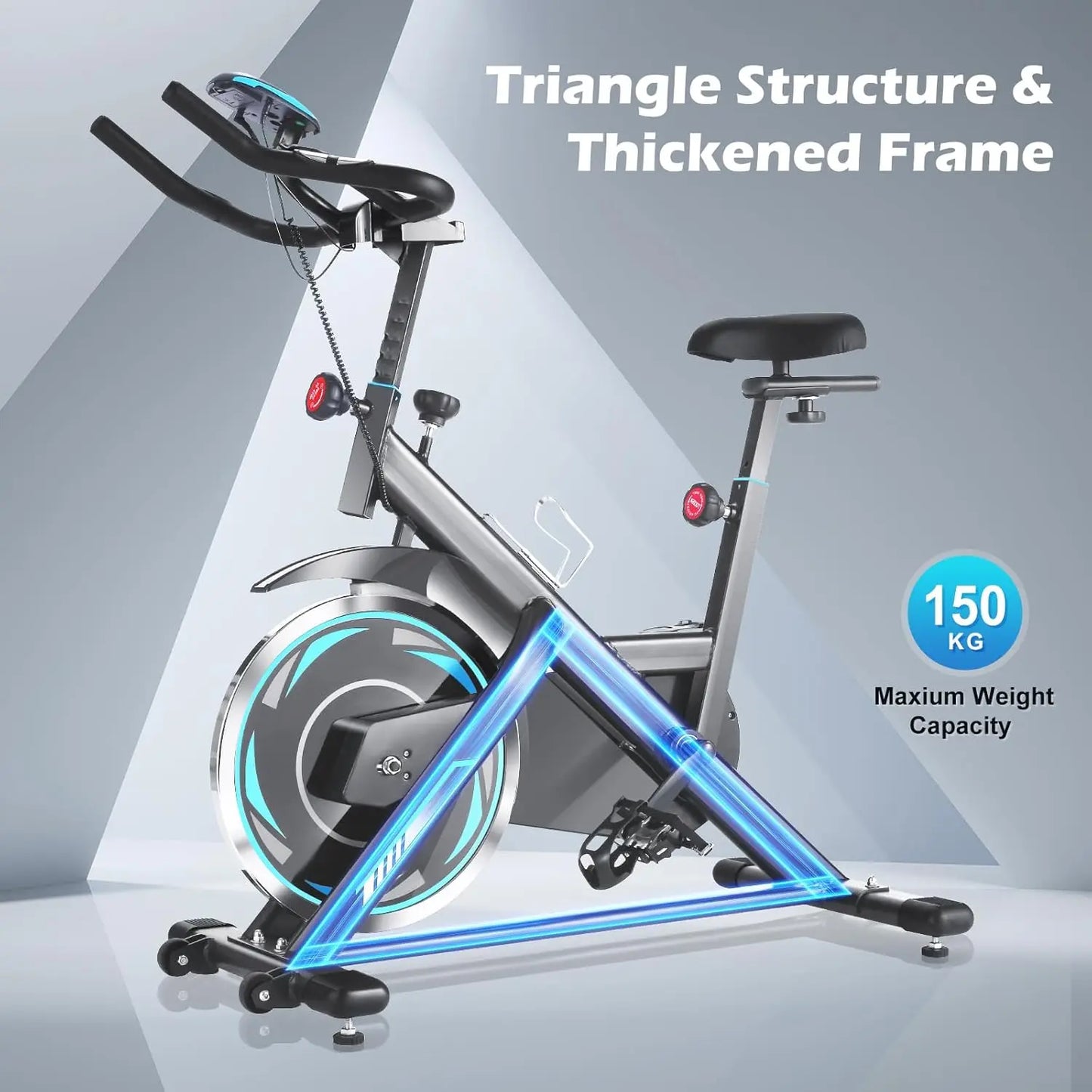 Indoor Exercise Bike Stationary with Comfortable Seat Cushion Tablet Holder and LCD Monitor for Home Workout