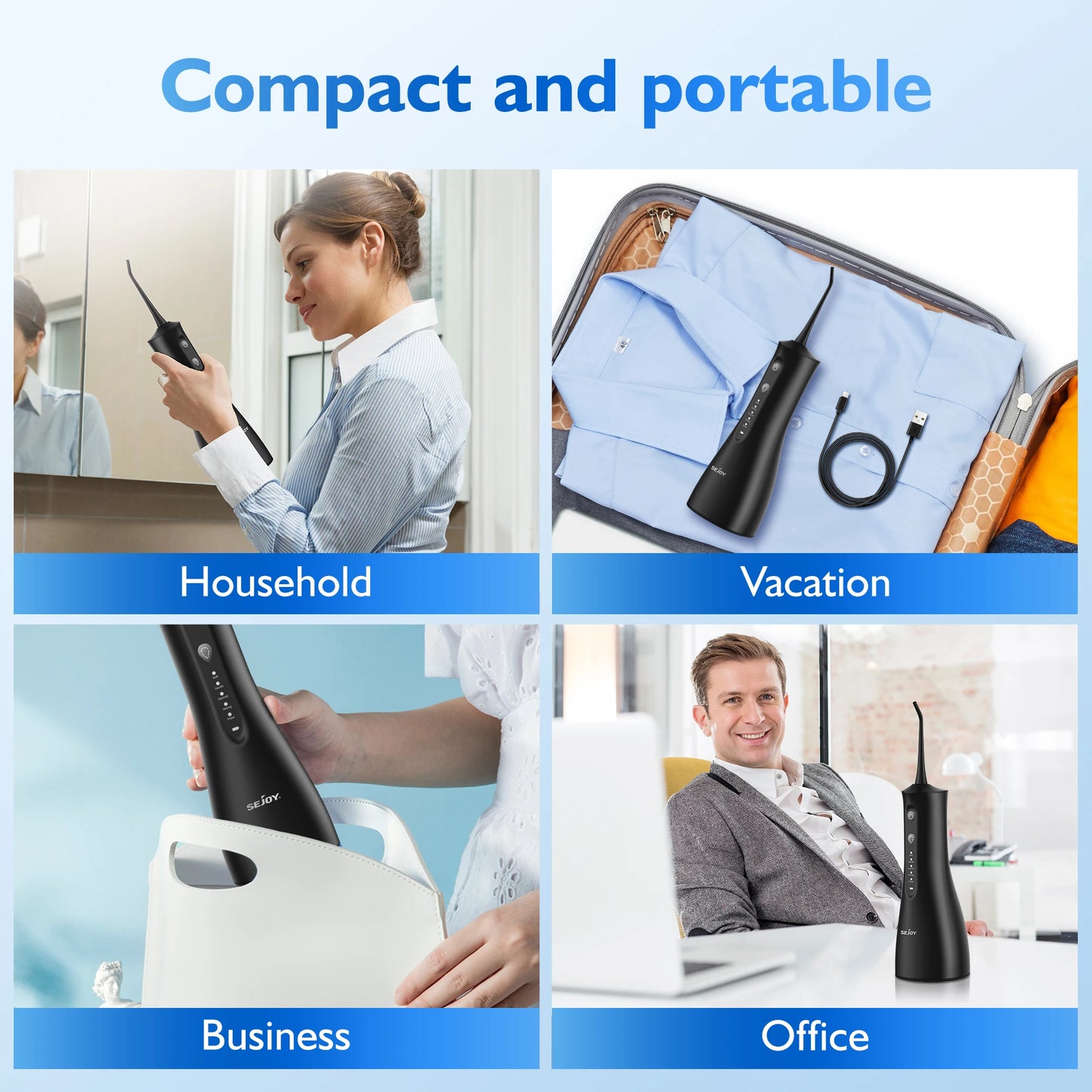 Sejoy Portable Water Flosser for Teeth Rechargeable Oral Irrigator with 5 Modes 300ML Waterproof Dental Cleaner