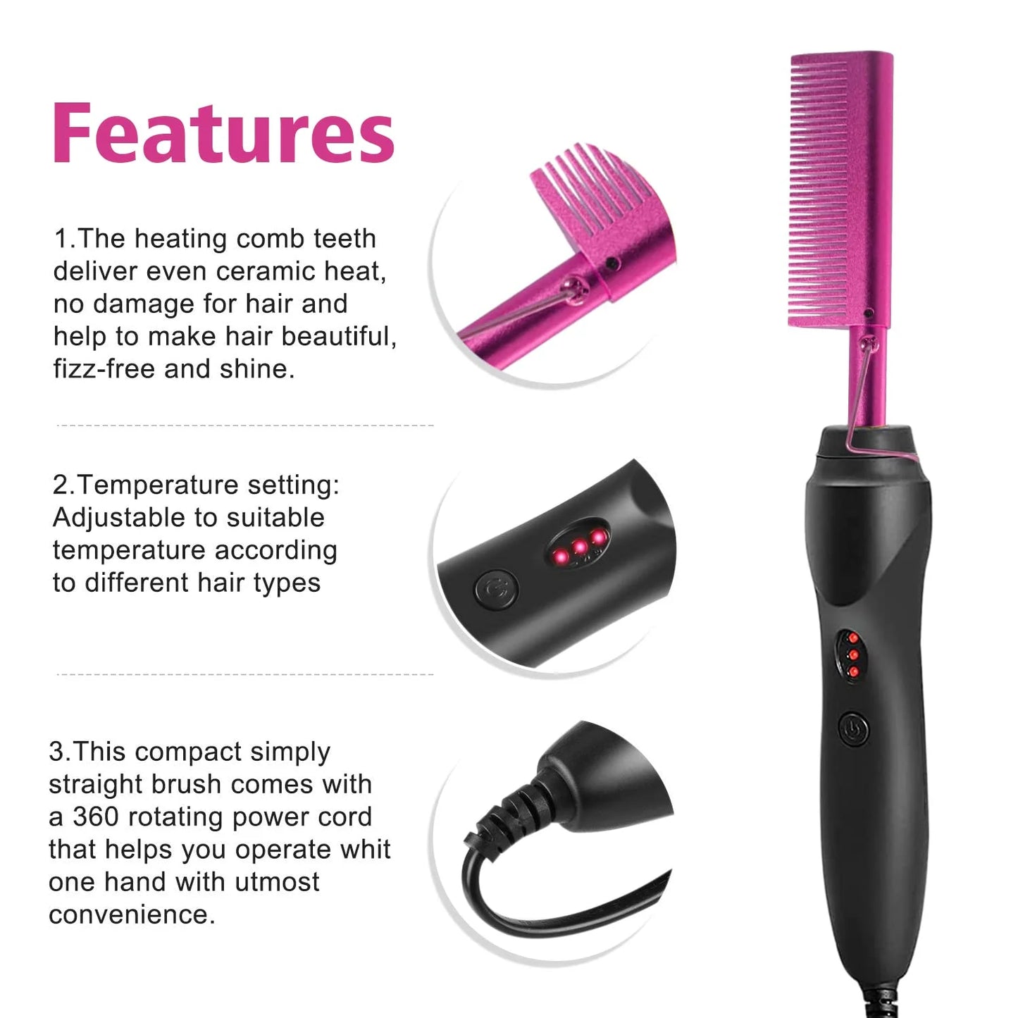 Electric Hot Heating Comb Curling Iron Pressing Comb Hair Straightening Brush and Wax Stick Styling Tool Set
