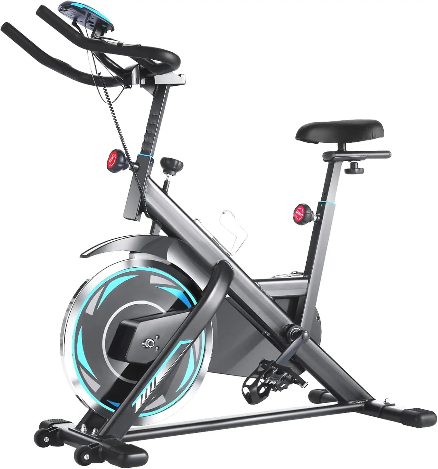 Indoor Exercise Bike Stationary with Comfortable Seat Cushion Tablet Holder and LCD Monitor for Home Workout