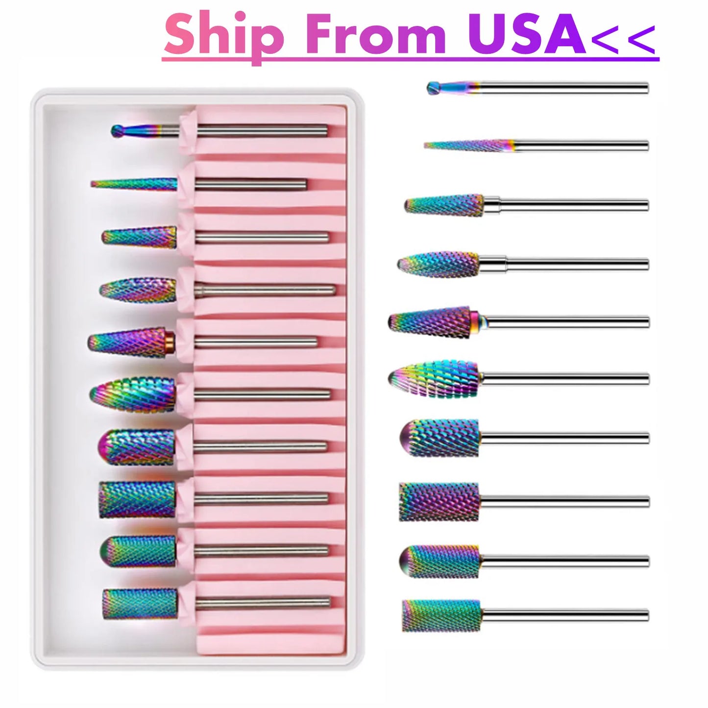 Makartt Nail Drill Bits 10 Pieces 3/32 Inch Carbide Professional Set for Nail Technicians Remove Acrylic Gel Nails Manicure