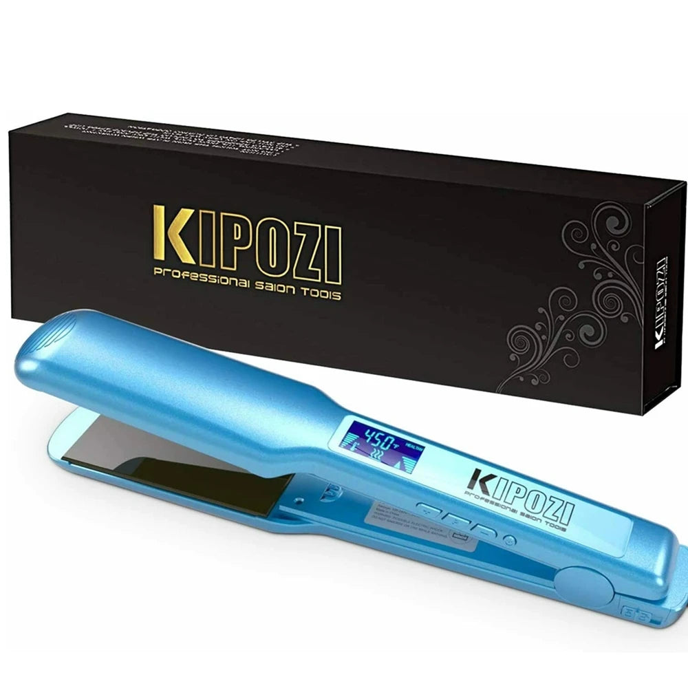 KIPOZI Professional Titanium Hair Straightener Iron Fast Heating 1.75 Inch Wide Plates LCD Flat Iron Curling Iron Styling Tool