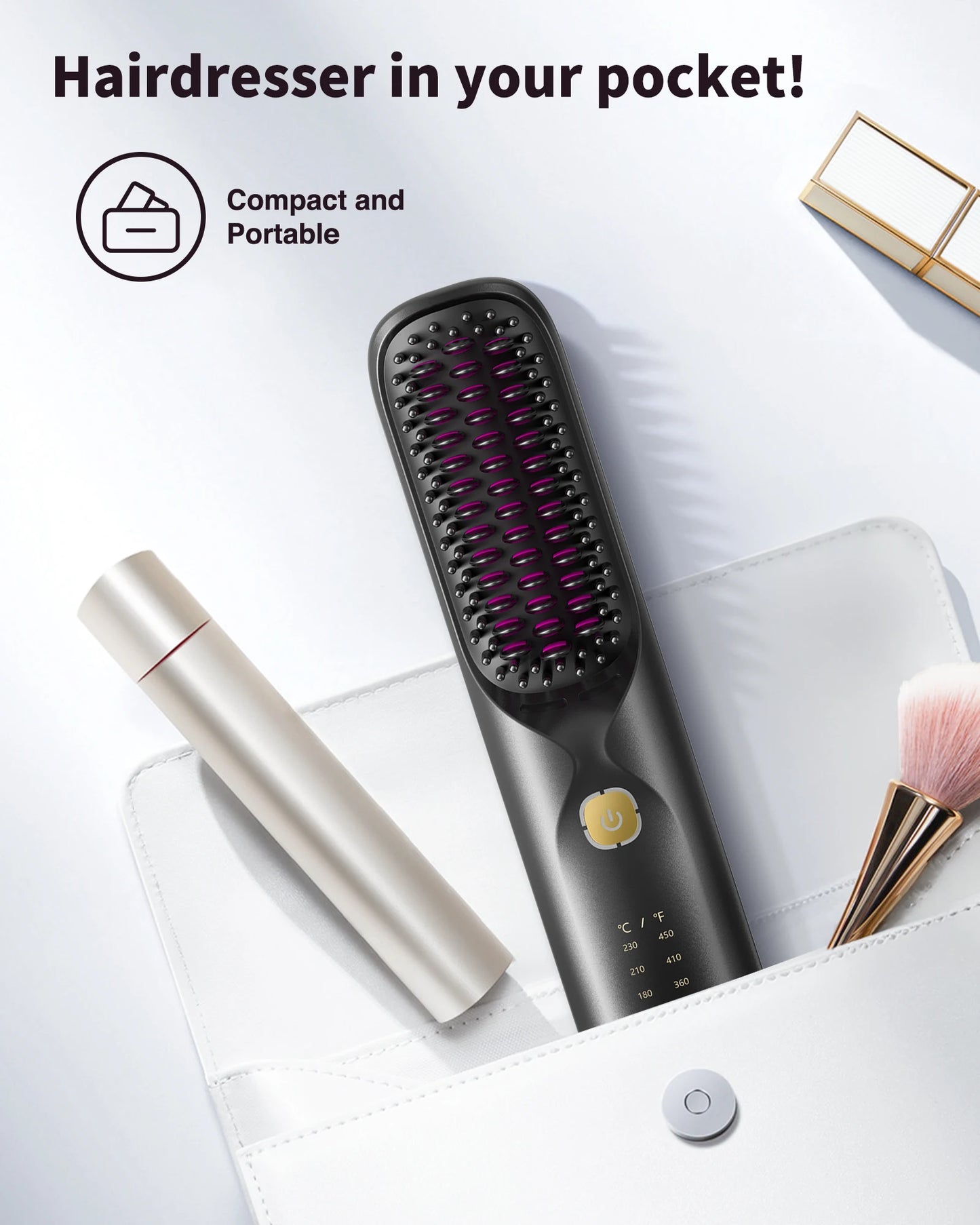 Cordless Hair Straightener Brush 450 Degrees Fahrenheit Adjustable Temperature 30 Seconds Fast Heating 10000mAh Wireless Straightening Comb for Adults and Kids