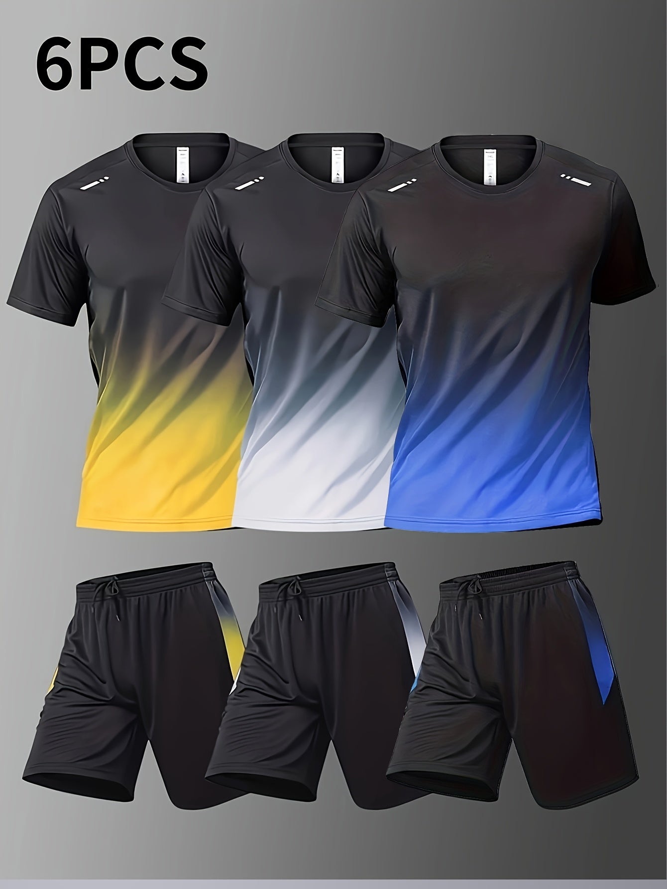 Men's Summer Basketball Training Running Set with Gradient Short Sleeve T-Shirt and Quick-Drying Shorts - Three Piece Combo