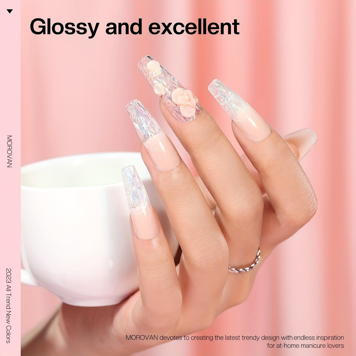 Morovan Beginner Professional Acrylic Nail Kit with Mouse Light Base and Top Coat Clear and Pink Acrylic Powder False Nail Tips Polishing Tools Glitter and More DIY All in One Professional Manicure Starter Kit