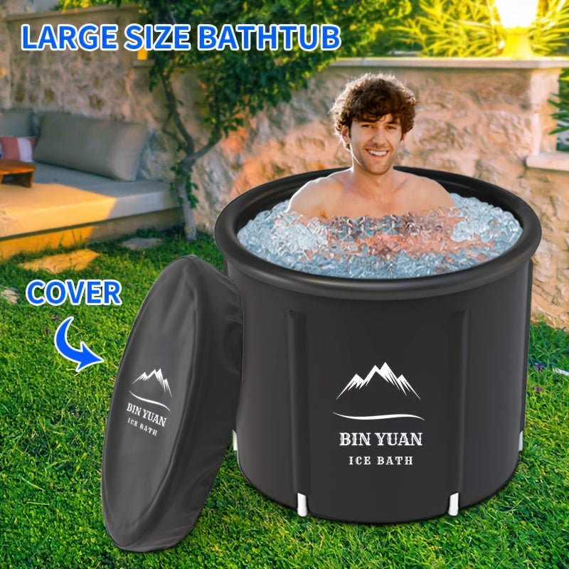 Large Capacity Portable Folding Bathtub with Lid Dual Use Hot and Cold Soak Relax Inflatable Spa for Athletes and Fitness Recovery Easy to Install and Clean Modern PVC Design for Indoor and Outdoor Use