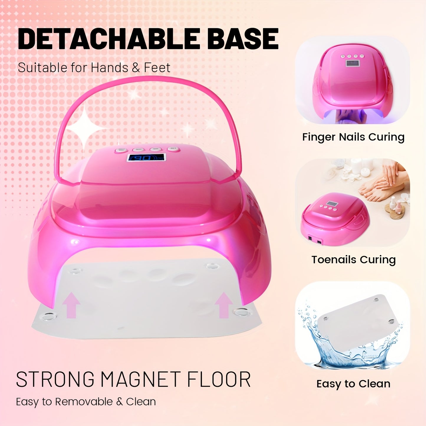 126W High Power Pink UV LED Nail Lamp with Digital Display 5200mAh Rechargeable Cordless Quick Drying 4 Timer Settings Hypoallergenic Plastic Professional Nail Dryer for Home and Salon Use