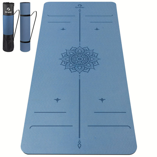 Non-Slip TPE Yoga Mat 8mm Thick with Carrying Strap - Striped, Green/Blue/Black - Ideal for Beginners, Pilates & Home Workouts