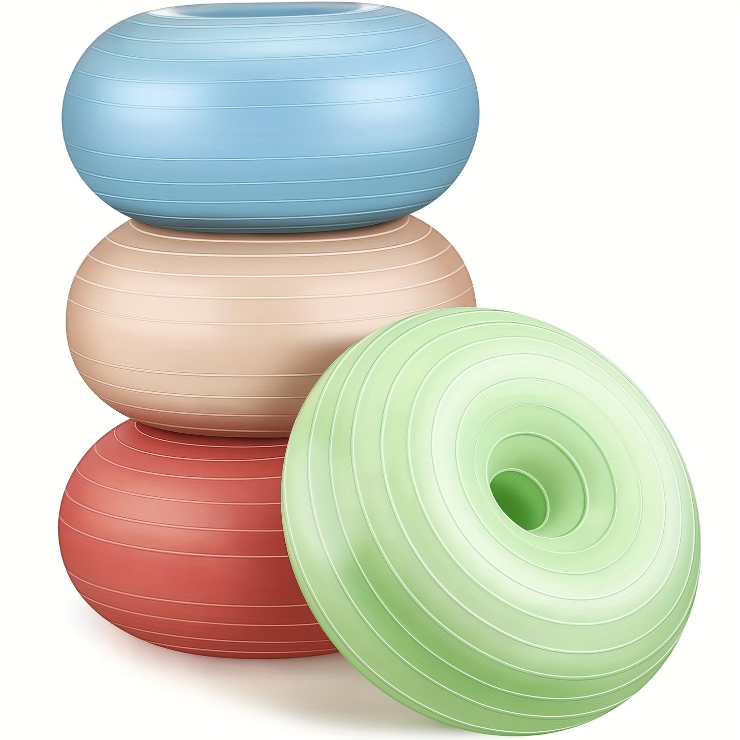 4Pcs Inflatable Yoga Ball Chairs with Pump Flexible Donut Cushion Seats for Balance and Stability Training Light Blue Beige Green Red Perfect for Home Office Gym and Classroom Use