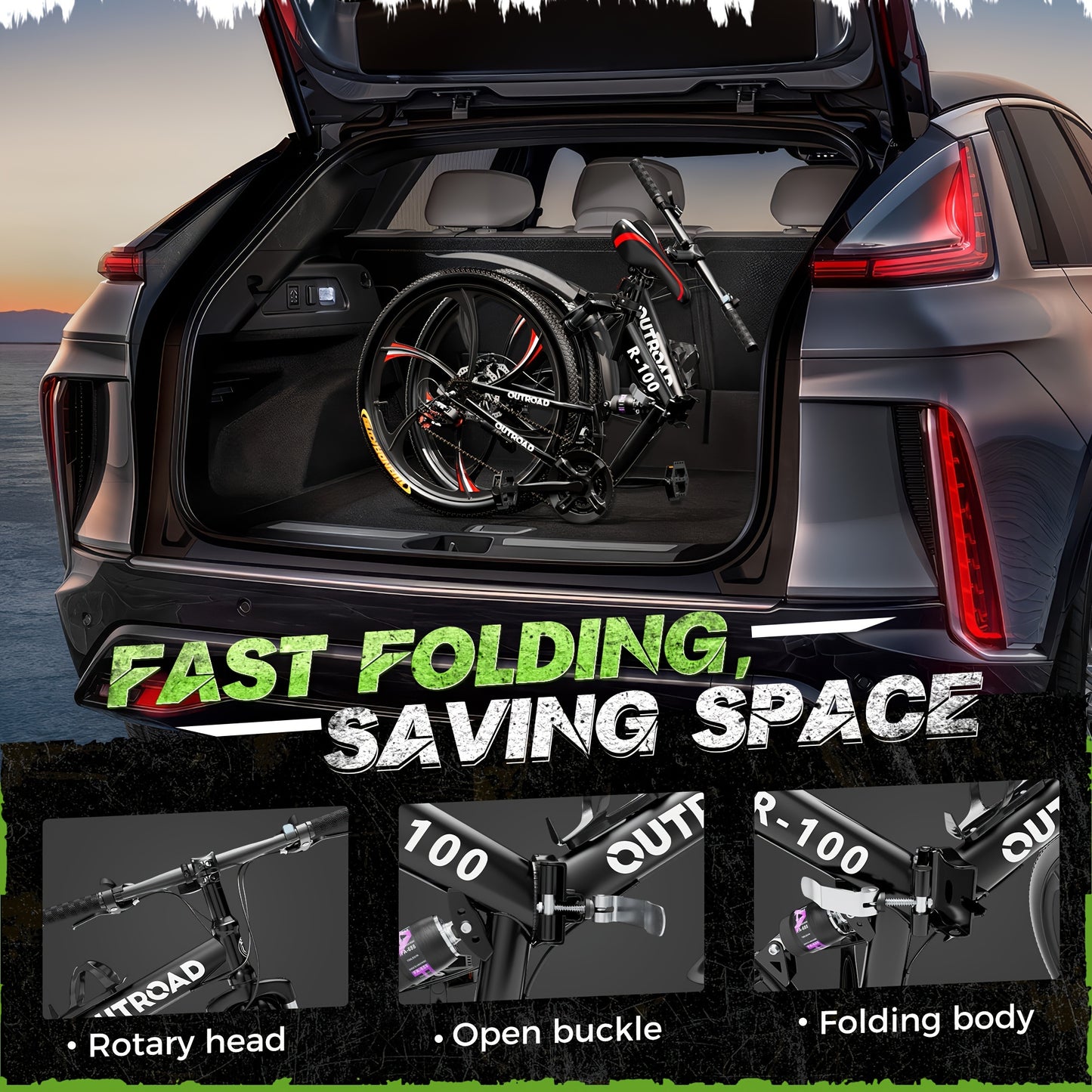 26 Inch Adult Folding Mountain Bike with 21 Speeds Full Suspension Dual Disc Brake High Carbon Steel Frame Foldable Bicycle for Men Women and Teen Black and Orange