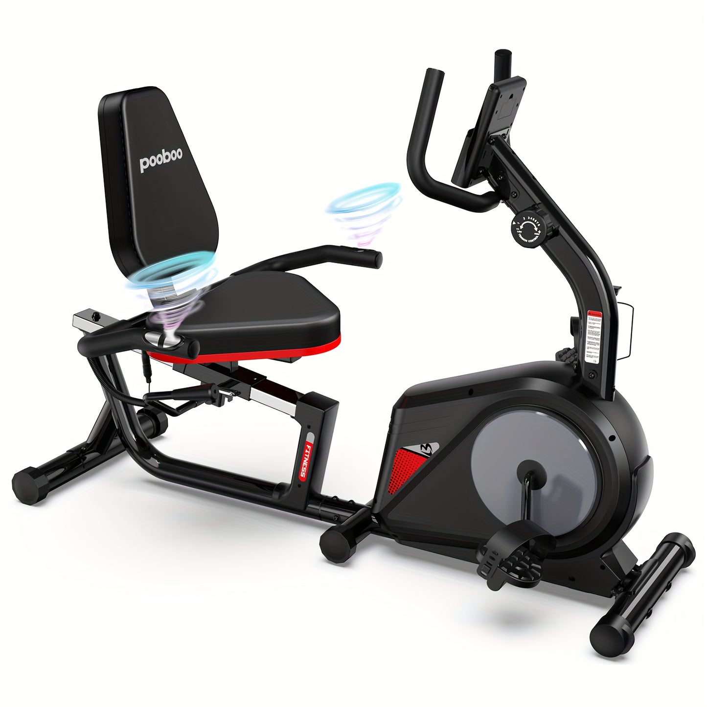 Pooboo Recumbent Exercise Bike Adjustable Magnetic Resistance Quiet Flywheel Belt Drive Stationary Home Workout Fitness Cycle Indoor Aerobic Training Suitable for Home Gyms