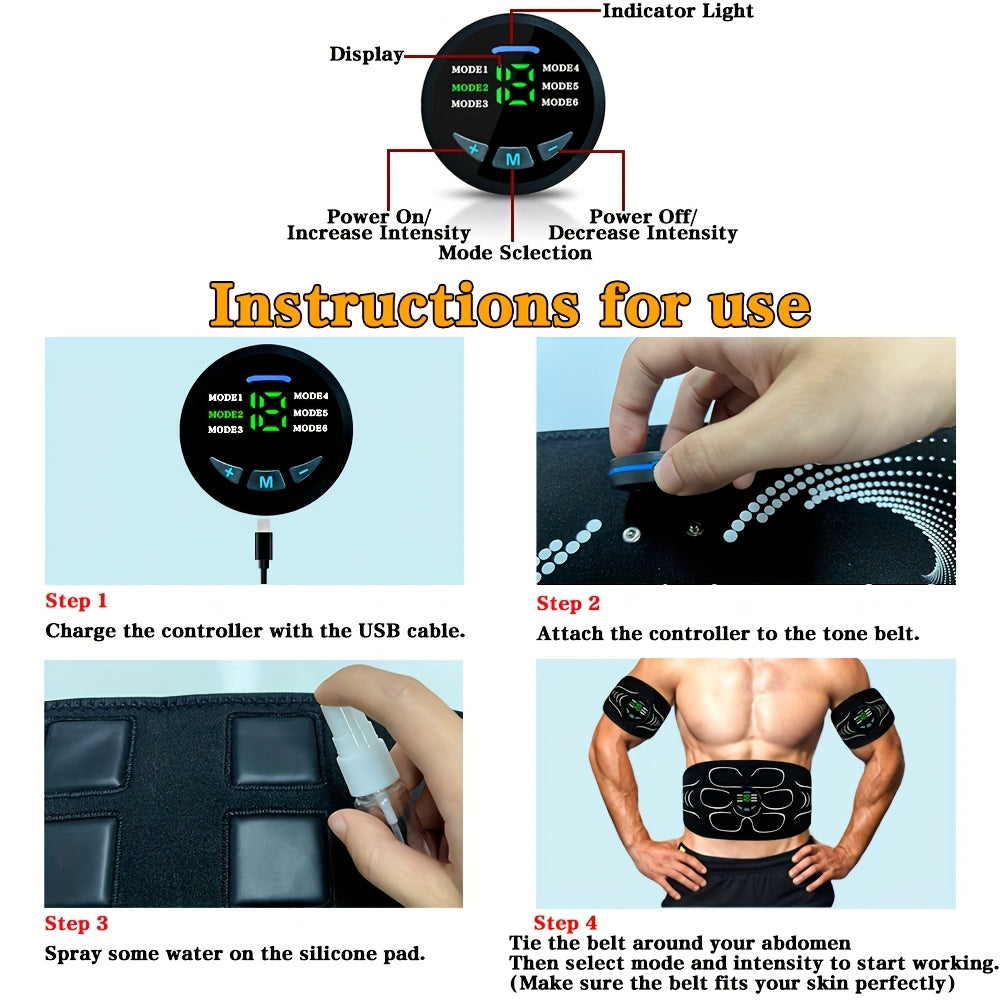 Rechargeable EMS Muscle Stimulator Fitness Belt Abdominal Muscle Machine for Men and Women Full Body Relaxation and Fitness Suitable for Home and Travel