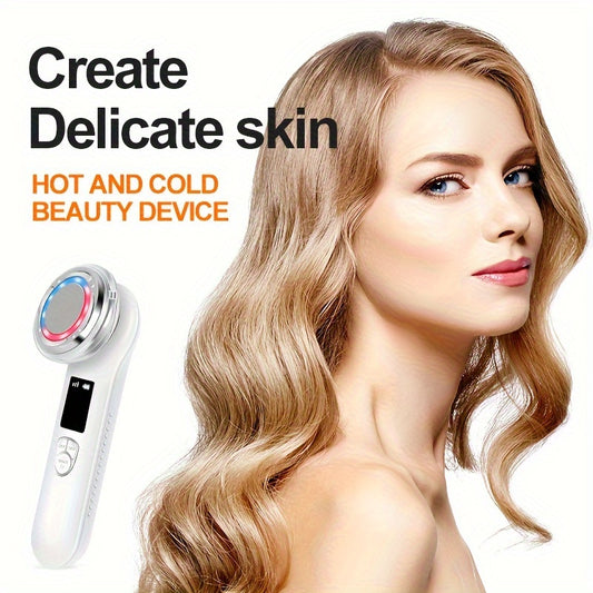 1pc Multifunctional Facial Beauty Massager USB Rechargeable Hot and Cold Skin Care Device 7 in 1 Pore Cleansing Tool Plastic Material Low Voltage Operation Ideal Christmas Gift for Girlfriend or Wife Facial Skincare Tool