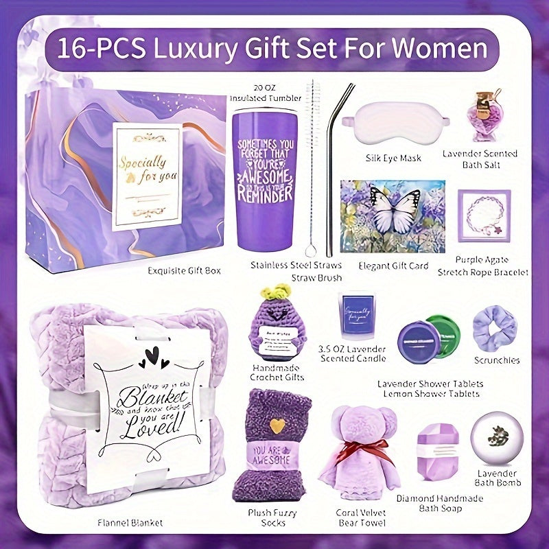Mother's Day Gifts for Women, Mother's Day Gifts for Mom, Mothers Day Gift Lavender Gifts Set, 16pcs Gift Set for Women, Mom, Wife, Girlfriend, Sister, Unique for Birthday, Christmas, Valentine's Day, Mother's Day Gifts - Lav