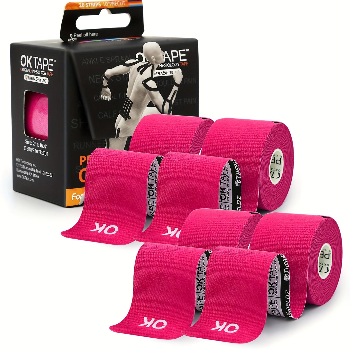 4 Rolls OK Tape Kinesiology Tape 10 Inches Precut 20 Strips Cotton Elastic Athletic Tape Latex Free 2 Inch X 16 Ft