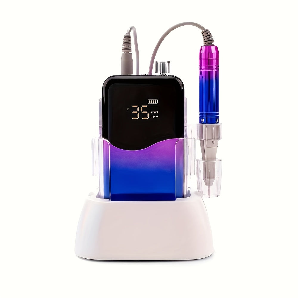35000 RPM Rechargeable Nail Drill Machine with HD Display Cordless Electric Nail Drill for Salon and Home Use in Unicorn Purple Silvery White Black Golden Blue