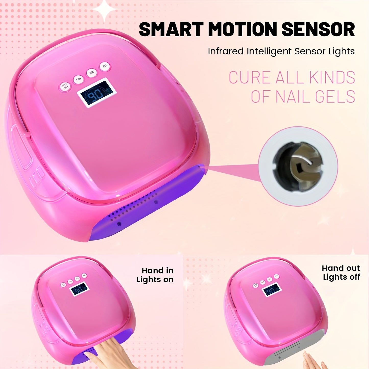 126W High Power Pink UV LED Nail Lamp with Digital Display 5200mAh Rechargeable Cordless Quick Drying 4 Timer Settings Hypoallergenic Plastic Professional Nail Dryer for Home and Salon Use