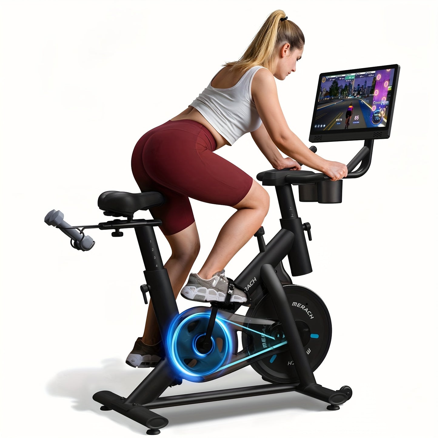MERACH Exercise Bike, Brake Pad Stationary Bike With Exclusive App, Low Noise Indoor Cycling Bike With 300lbs Weight Capacity, Tablet Mount And Fitness Courses For Weight Loss