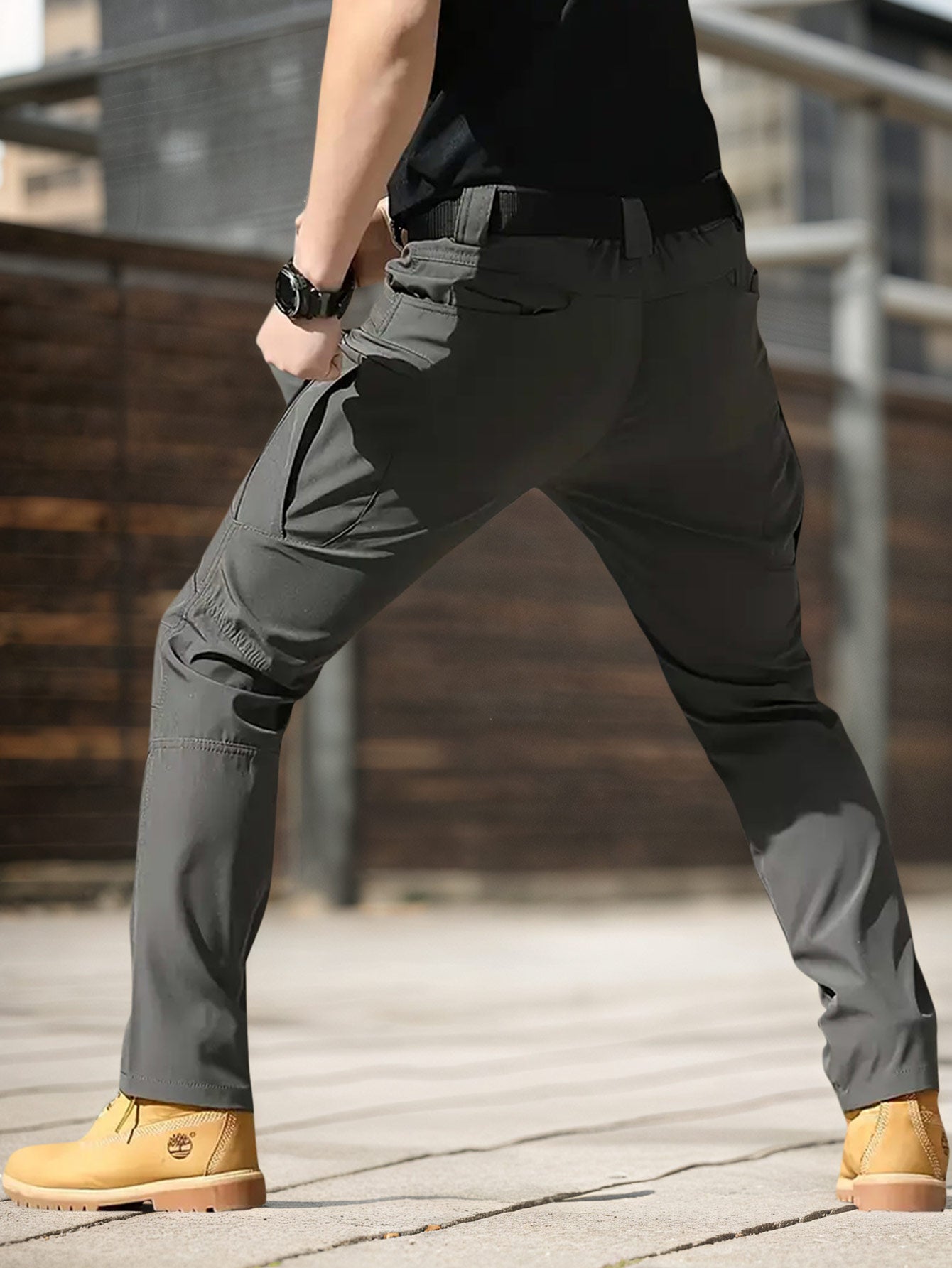 4PCS Comfy Outdoor Mountaineering Cargo Pants for Men Solid Color Drawstring Waist Casual Style Breathable Fabric