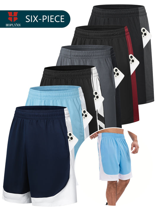 HOPLYNN 6 Piece Set of Men's Mesh Sports Basketball Shorts with Pockets Quick Dry Sportswear