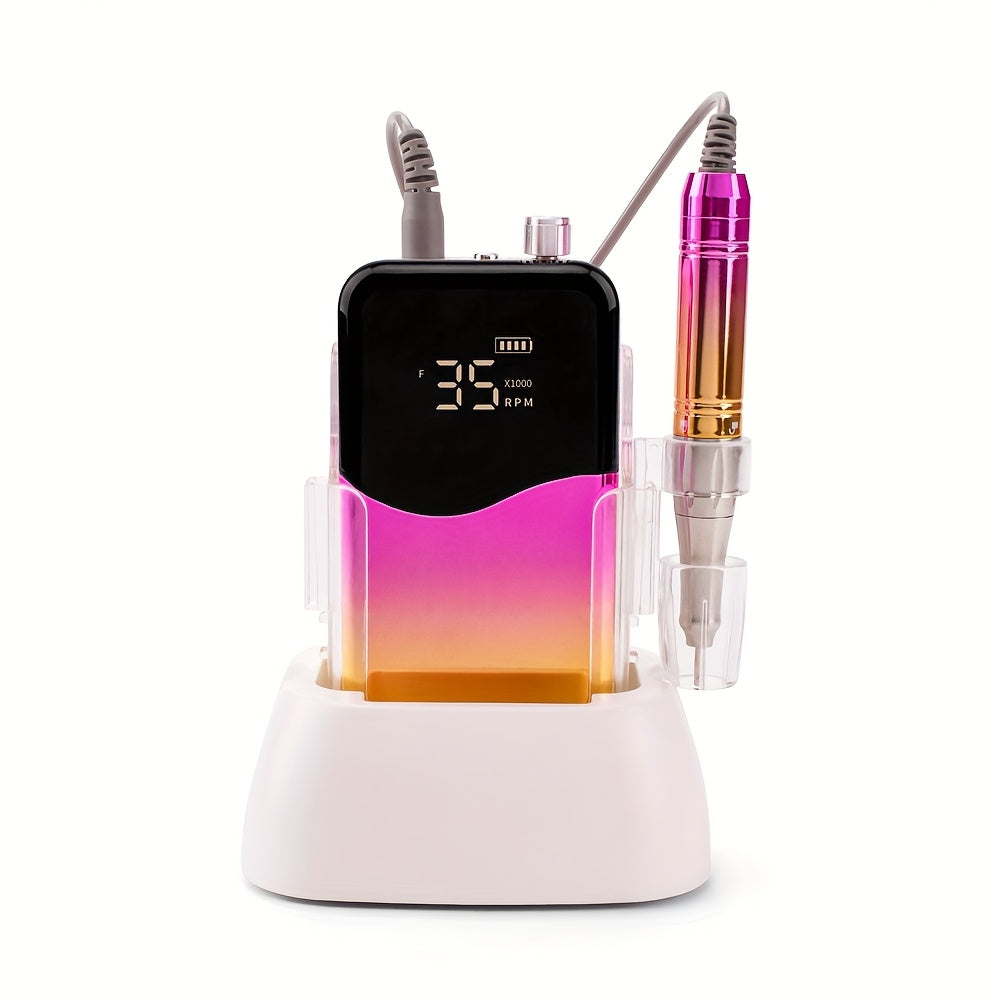 35000 RPM Rechargeable Nail Drill Machine with HD Display Cordless Electric Nail Drill for Salon and Home Use in Unicorn Purple Silvery White Black Golden Blue