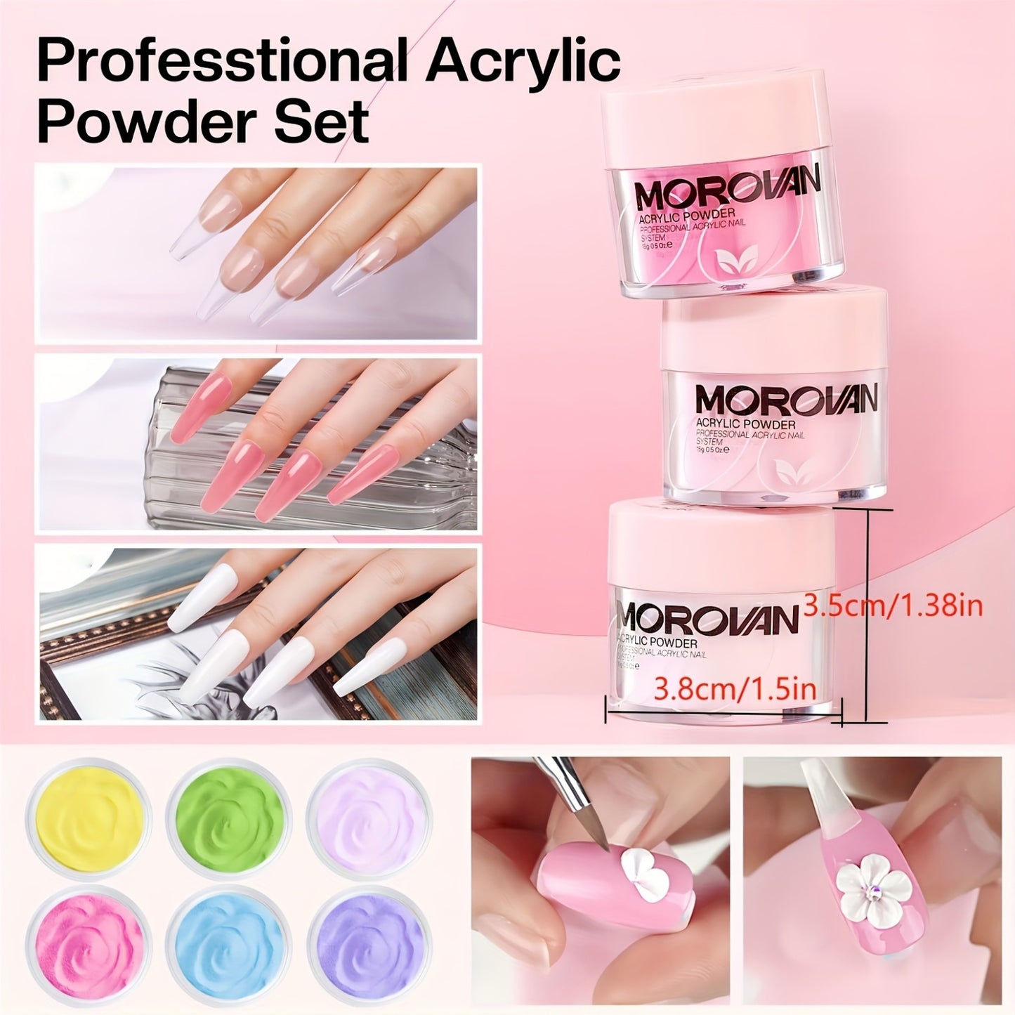 Morovan Beginner Professional Acrylic Nail Kit with Mouse Light Base and Top Coat Clear and Pink Acrylic Powder False Nail Tips Polishing Tools Glitter and More DIY All in One Professional Manicure Starter Kit