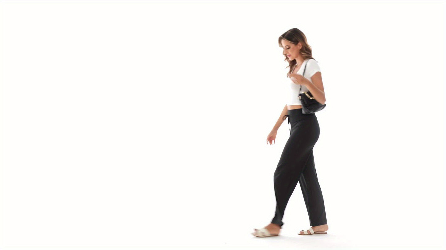 4 Pack Women's Soft Breathable Wide Leg Jogger Pants Elastic Waist Loose Fit Casual Activewear 7/8 Length for Sports Running Yoga 4 Colors Black White Gray Brown Spring Summer Fall