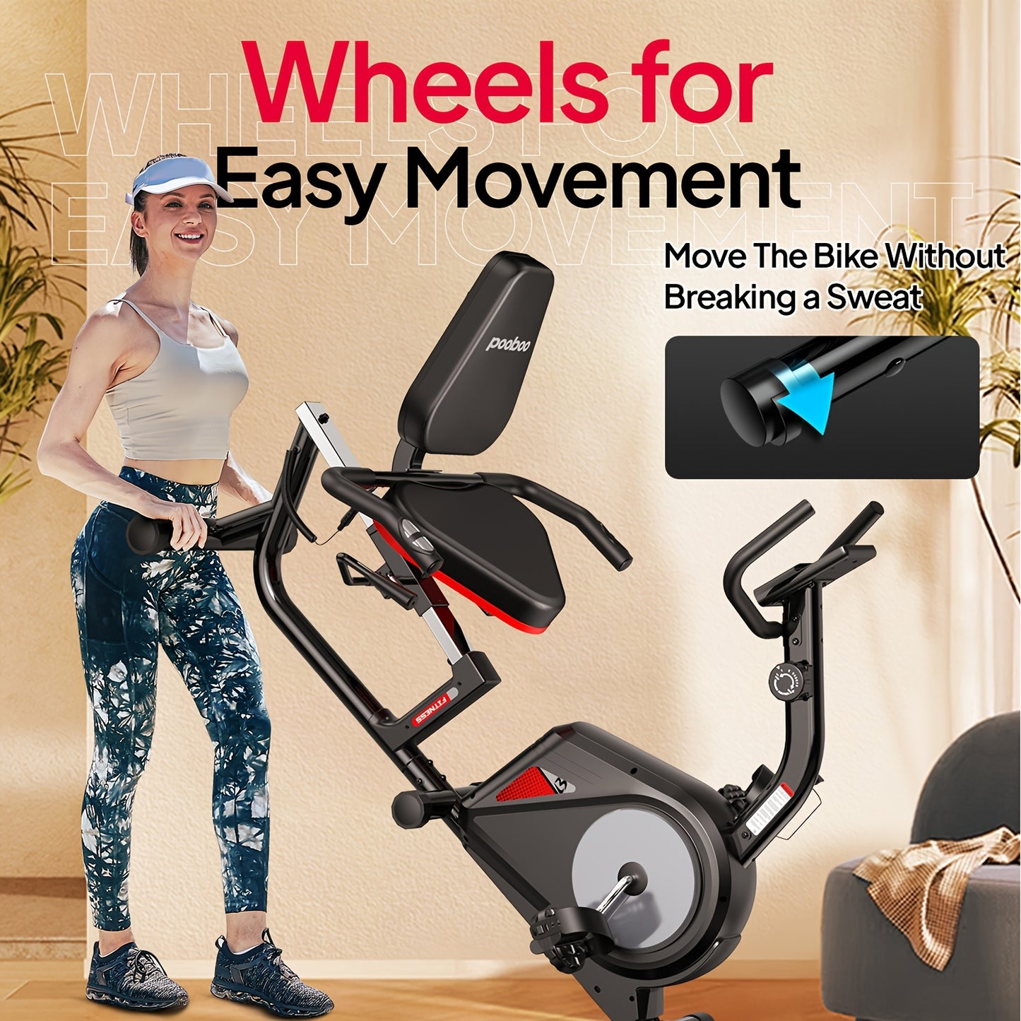 Pooboo Recumbent Exercise Bike Adjustable Magnetic Resistance Quiet Flywheel Belt Drive Stationary Home Workout Fitness Cycle Indoor Aerobic Training Suitable for Home Gyms