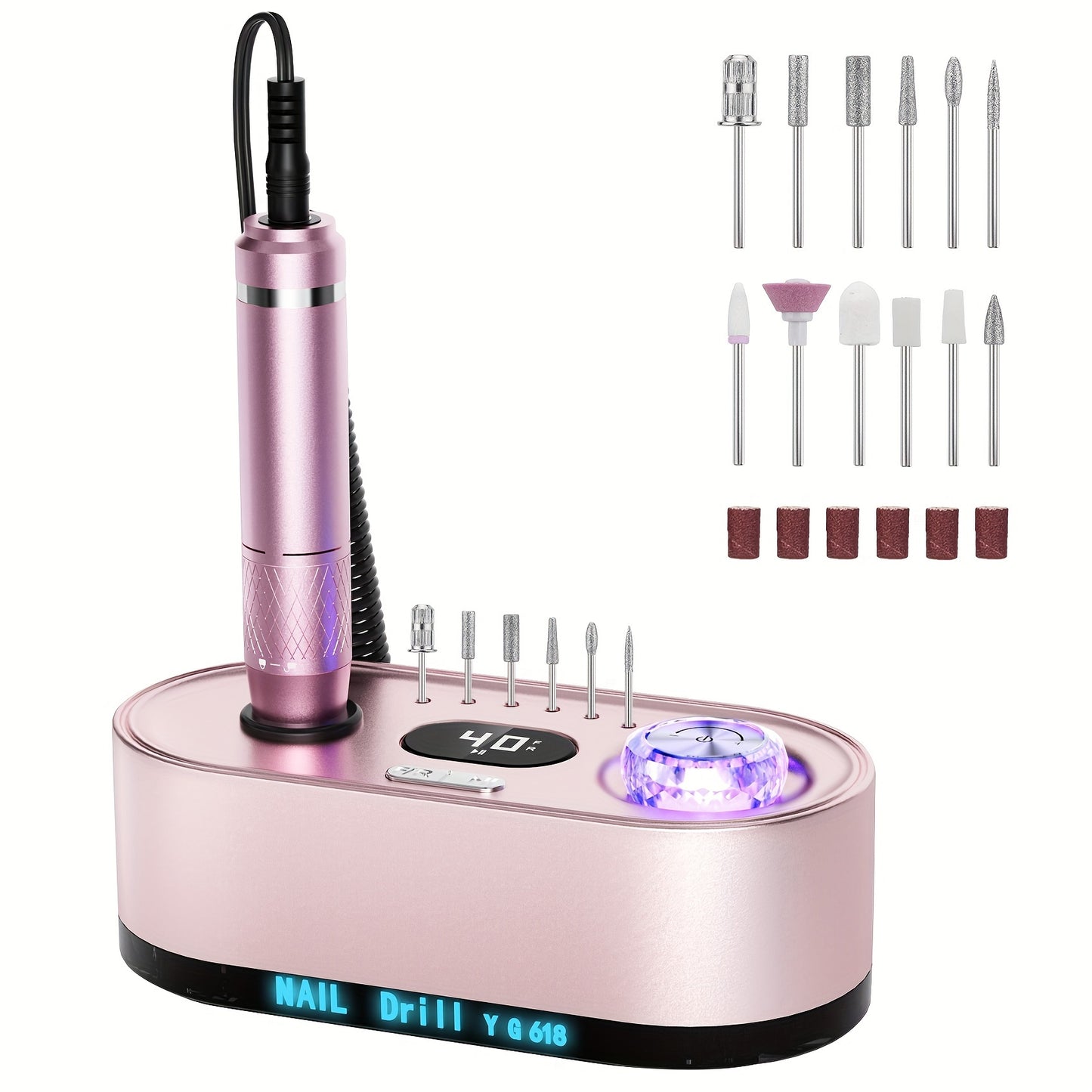 Electric Nail Drill Machine 40000RPM Professional Efile Nail Drill Kit High Speed Low Heat Low Noise Low Vibration Electric Nail File For Acrylic Gel Nails Toenail Shaping Buffing Grinder Manicure Pedicure Polishing