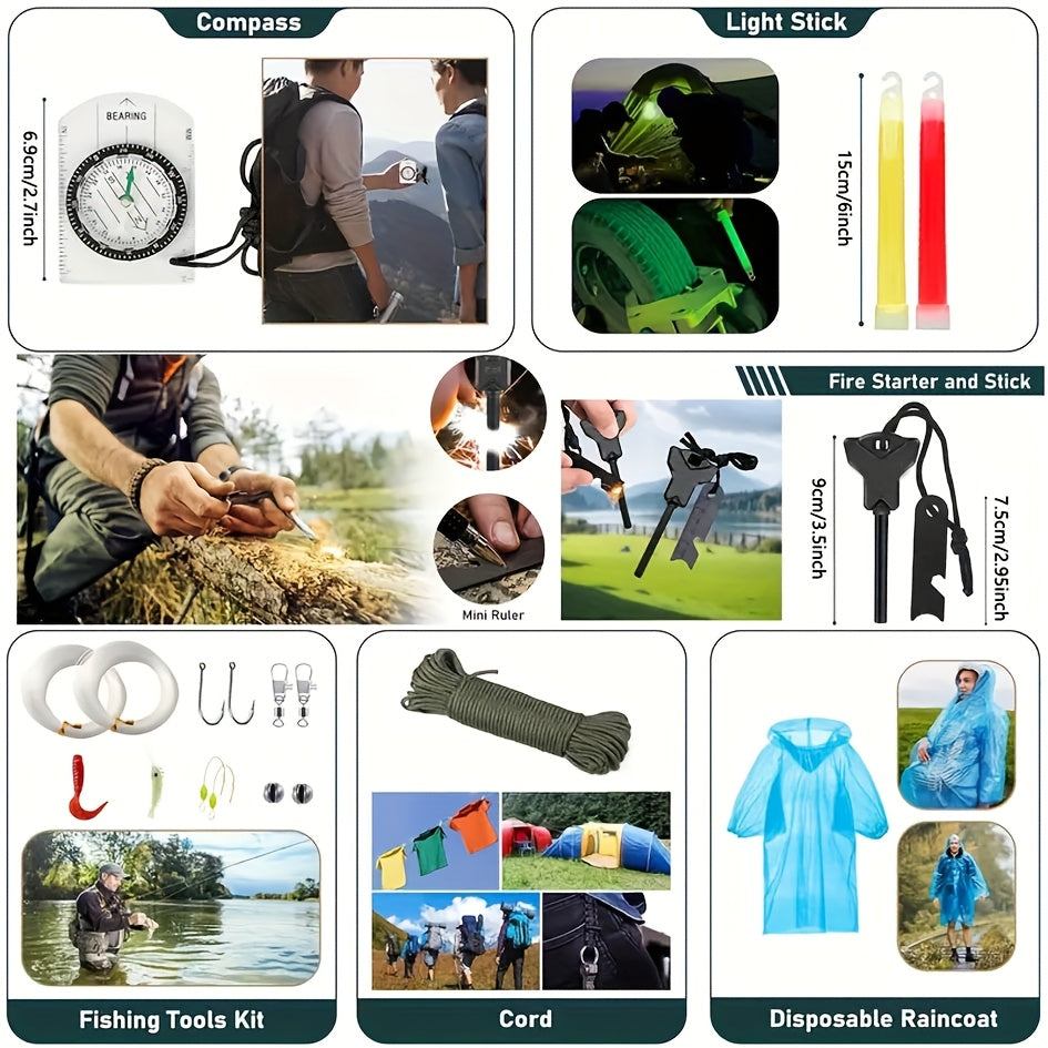 Survival Kits 252 Pieces Emergency Survival Gear First Aid Kits with Molle System Compatible Bag Outdoor Camping Gear Emergency Kits for Hunting Hiking Fishing Gifts for Men and Women