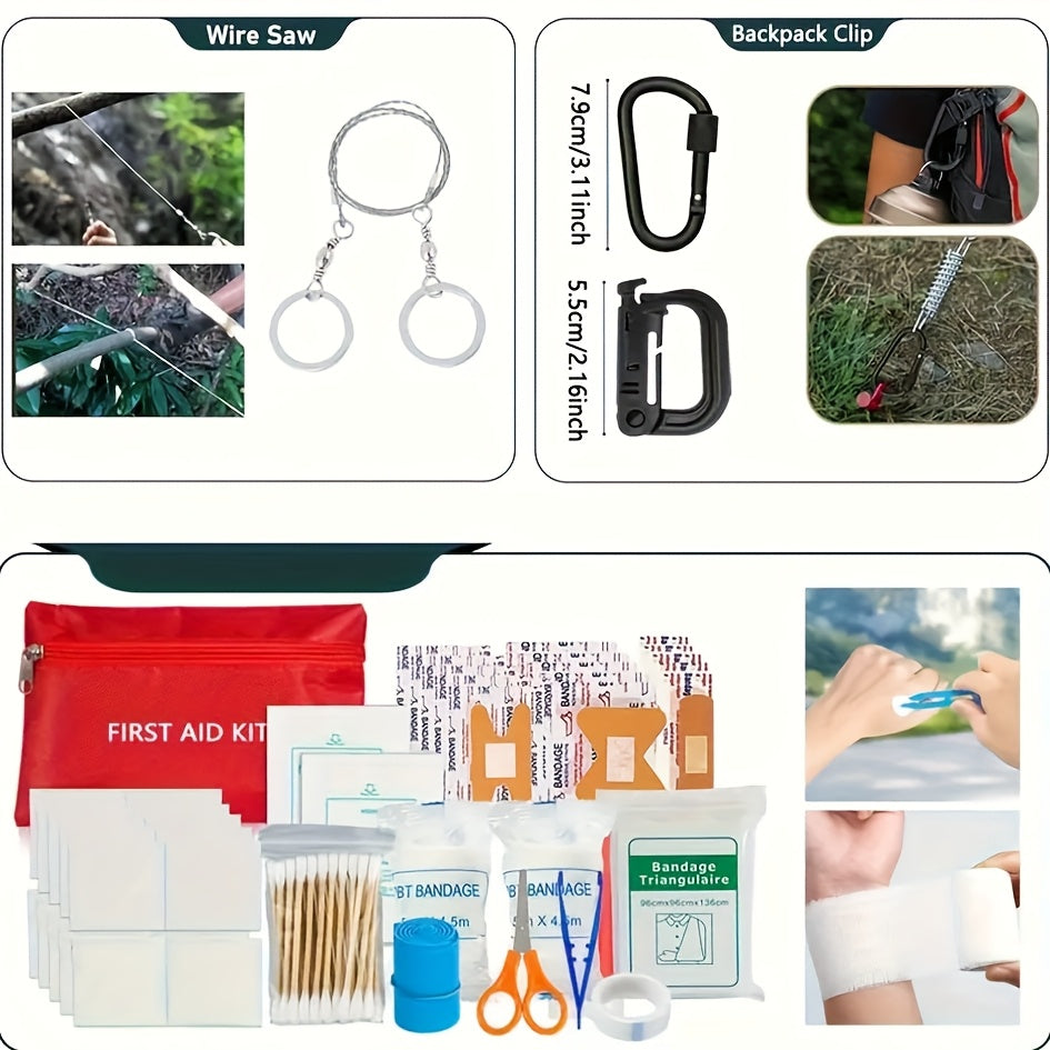 Survival Kits 252 Pieces Emergency Survival Gear First Aid Kits with Molle System Compatible Bag Outdoor Camping Gear Emergency Kits for Hunting Hiking Fishing Gifts for Men and Women