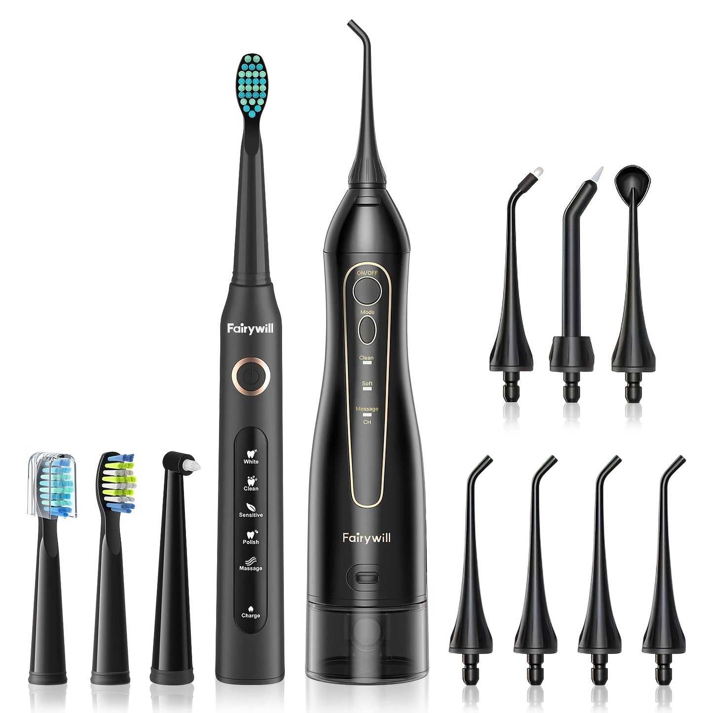 Fairywill Water Flosser And Electric Toothbrush Set With 4 Brush Heads And 7 Jet Tips For Christmas Gift