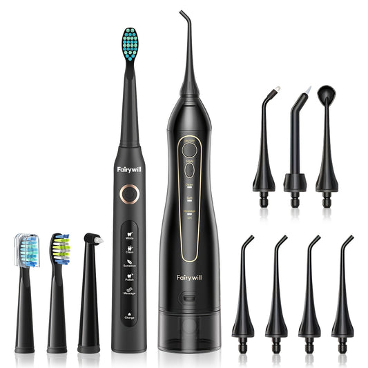 Fairywill Water Flosser And Electric Toothbrush Set With 4 Brush Heads And 7 Jet Tips For Christmas Gift