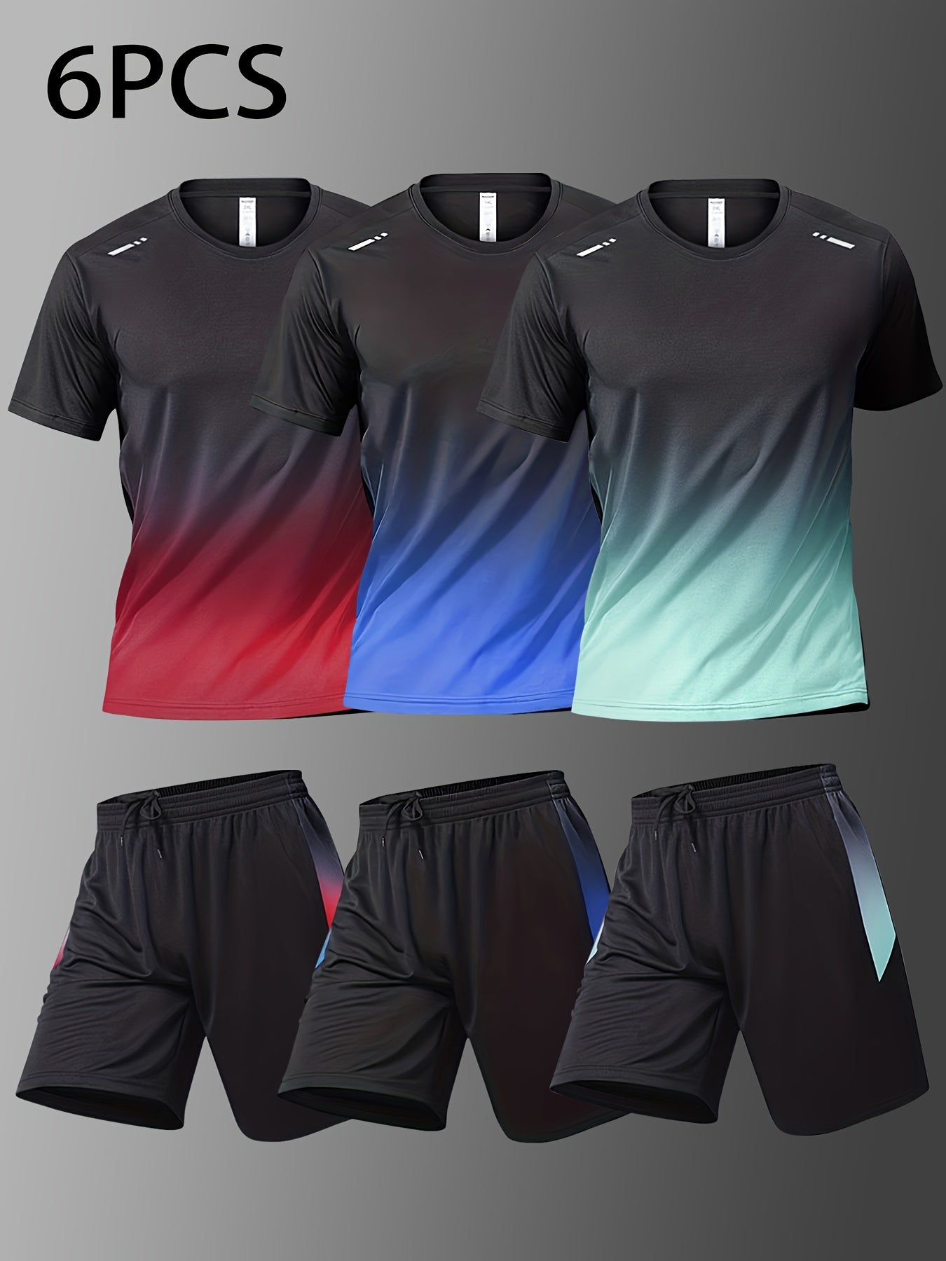 Men's Summer Basketball Training Running Set with Gradient Short Sleeve T-Shirt and Quick-Drying Shorts - Three Piece Combo